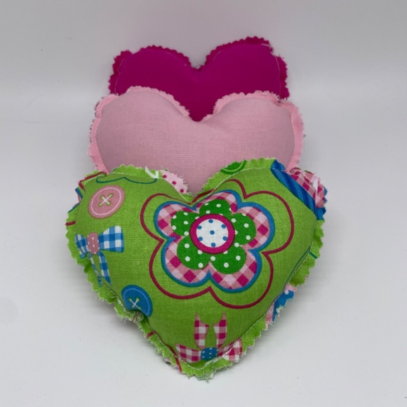 Set of 3 Handmade Small Heart Stuffed Pillows / Valentine’s Day Decor - Picture 2 of 3
